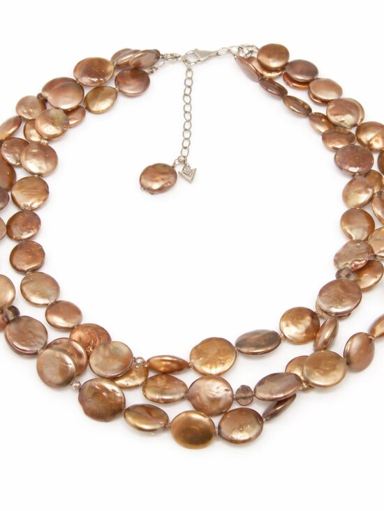 Silpada Jewelry - Silpada Bronze Coin Pearl 3-Strand Necklace | Smoky Quartz Layered N1717